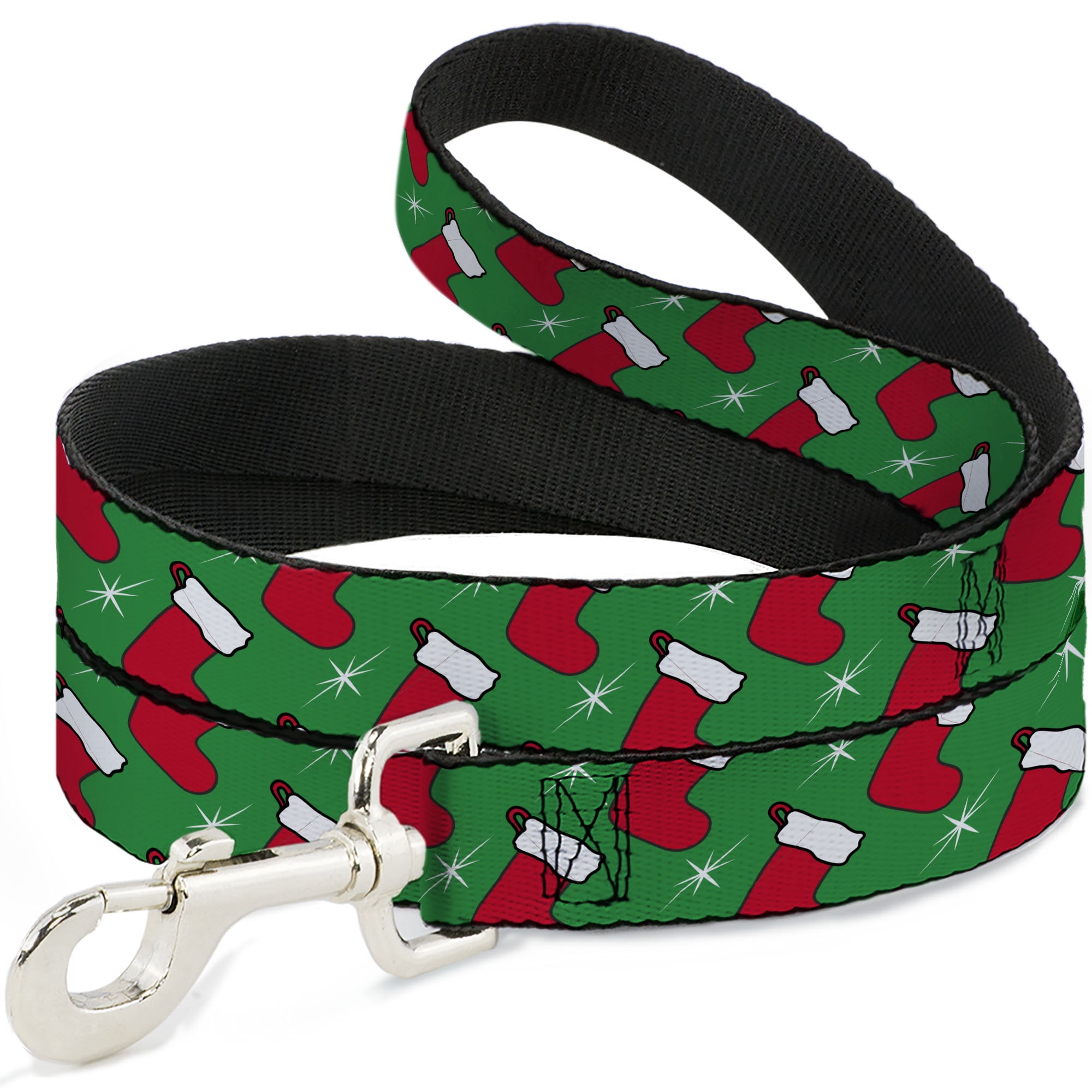 Buckle-Down Pet Leash, Dog Leash, Holiday Christmas Stocking and Star Green Whitered, 6 Feet Long 1.0 Inch Wide