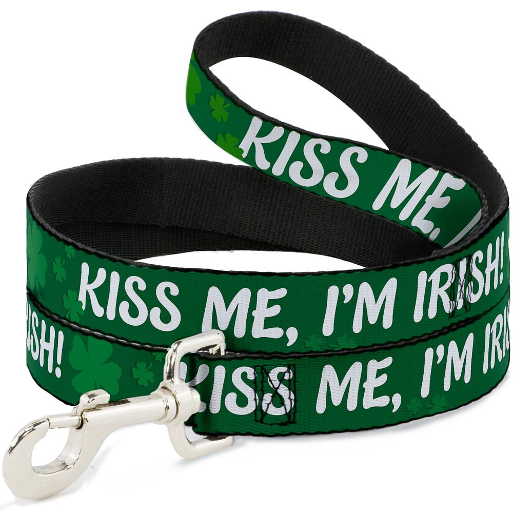 Buckle-Down Pet Leash, Dog Leash, Kiss Me Im Irish Clovers Green White, 6 Feet Long 1.0 Inch Wide
