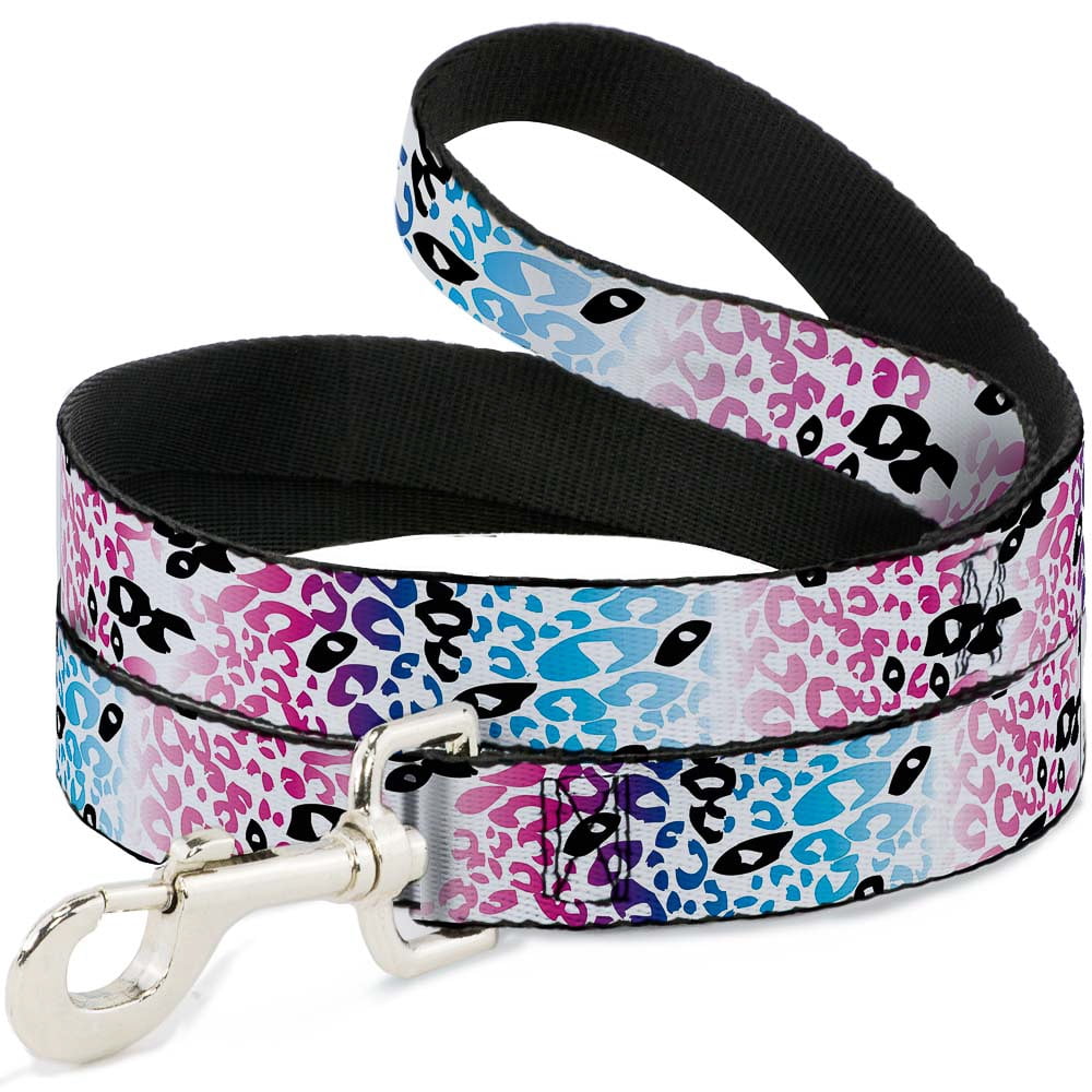 Buckle-Down Pet Leash, Dog Leash, Leopard White Pinks Blues Black, 6 Feet Long 1.0 Inch Wide
