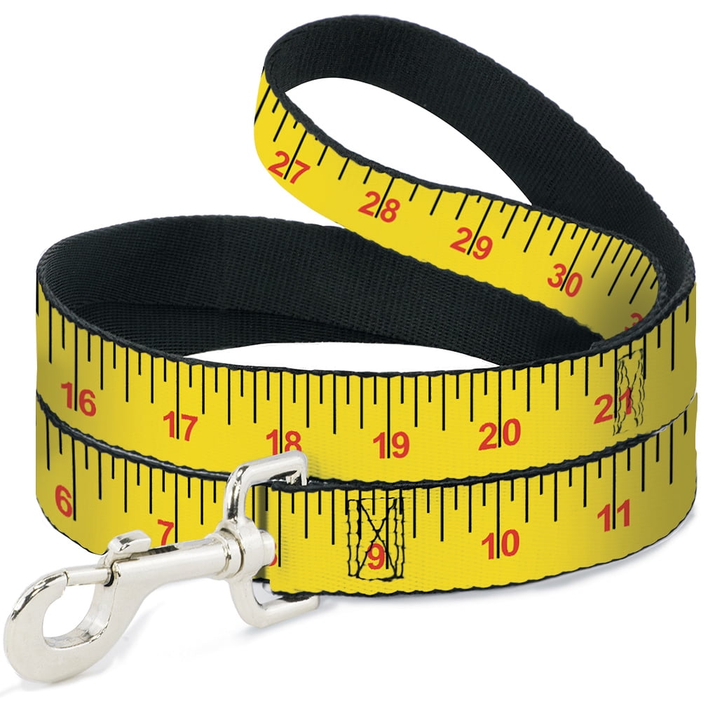 Buckle-Down Pet Leash, Dog Leash, Measuring Tape Yellow Black Red, 6 Feet Long 1.0 Inch Wide
