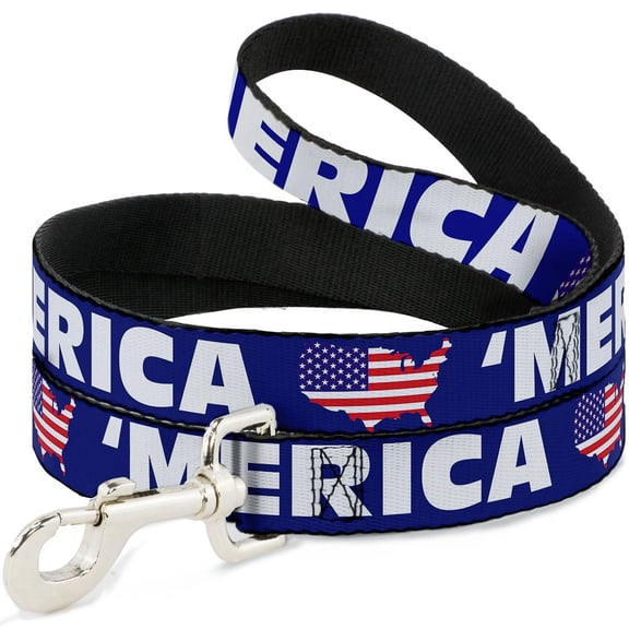 Buckle-Down Pet Leash, Dog Leash, Merica USA Silhouette Blue White Us Flag, 4 Feet Long 1.0 Inch Wide