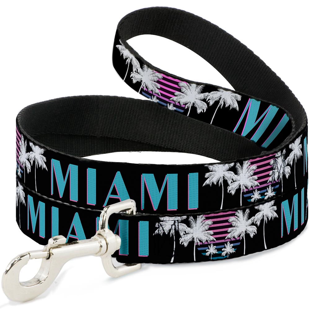 Buckle-Down Pet Leash, Dog Leash, Miami Palm Trees Black White Pink Teal, 6 Feet Long 1.0 Inch Wide