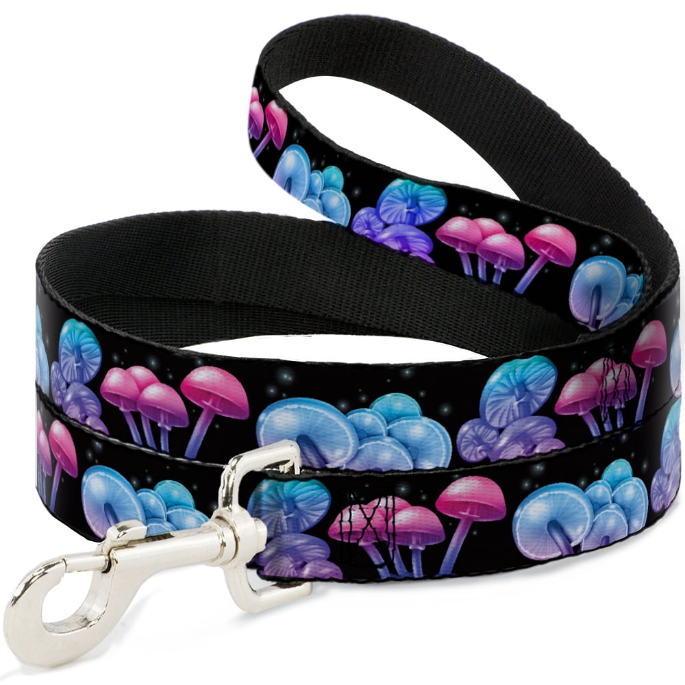 Buckle-Down Pet Leash, Dog Leash, Mushroom Glow Black Multi Color, 6 Feet Long 1.0 Inch Wide