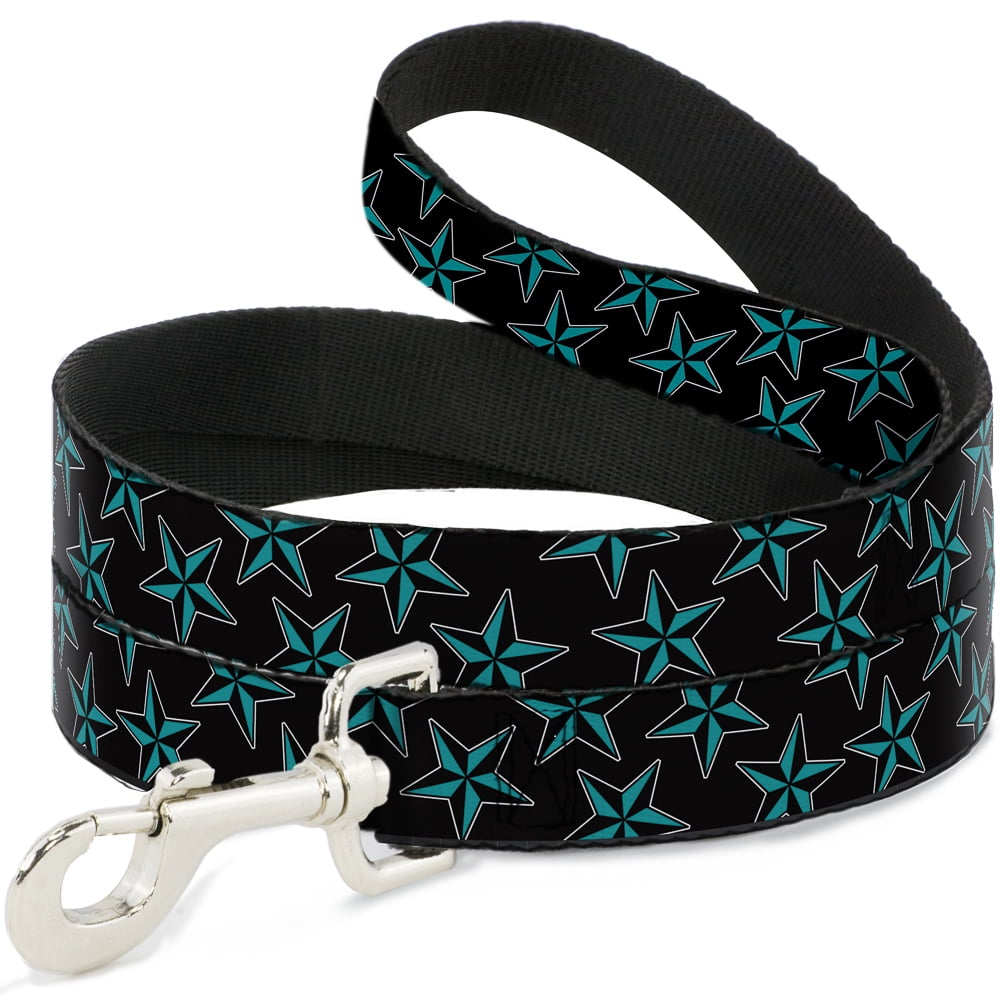Buckle-Down Pet Leash, Dog Leash, Nautical Stars Scattered Black Turquoise, 6 Feet Long 1.0 Inch Wide