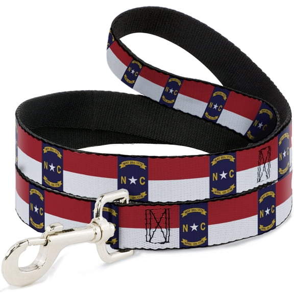 Buckle-Down Pet Leash, Dog Leash, North Carolina Flag Continuous Repeat, 4 Feet Long 1.0 Inch Wide
