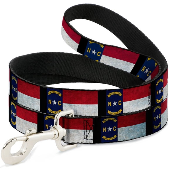 Buckle-Down Pet Leash, Dog Leash, North Carolina Flag Distressed Black, 4 Feet Long 1.0 Inch Wide