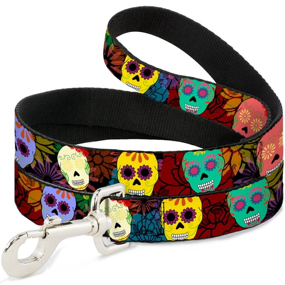 Buckle-Down Pet Leash, Dog Leash, Painted Sugar Skulls Flowers Collage, 6 Feet Long 1.0 Inch Wide