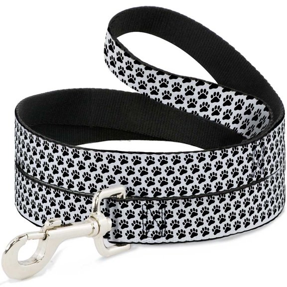 Buckle-Down Pet Leash, Dog Leash, Paw Print White Black, 4 Feet Long 1.0 Inch Wide