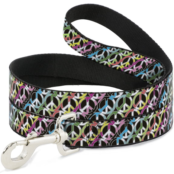Buckle-Down Pet Leash, Dog Leash, Peace Black Multi Stripes, 4 Feet Long 1.0 Inch Wide