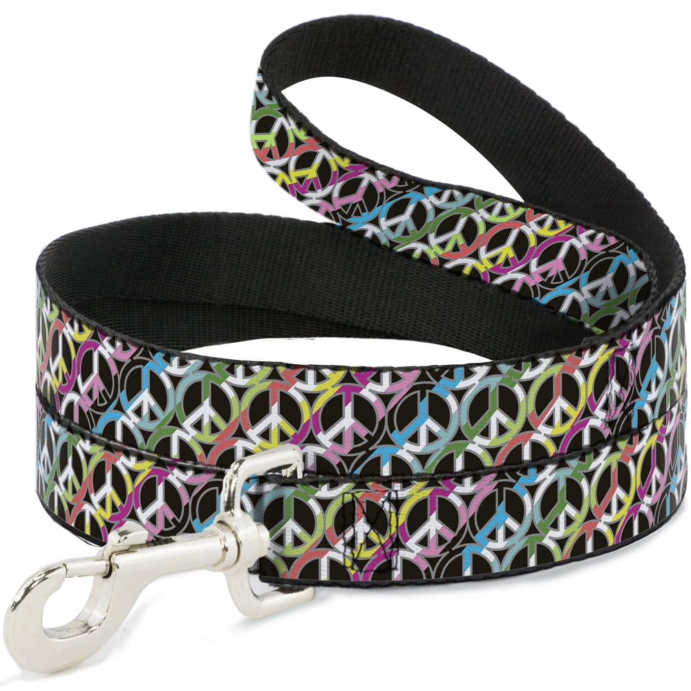 Buckle-Down Pet Leash, Dog Leash, Peace Black Multi Stripes, 6 Feet Long 1.0 Inch Wide
