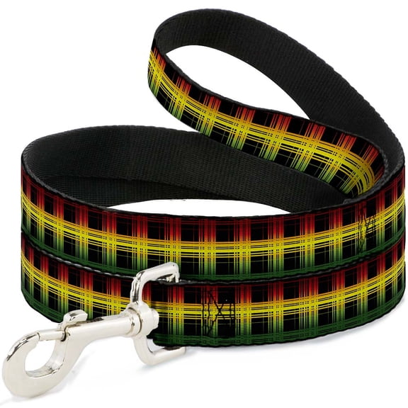 Buckle-Down Pet Leash, Dog Leash, Plaid Black Rasta, 4 Feet Long 1.0 Inch Wide