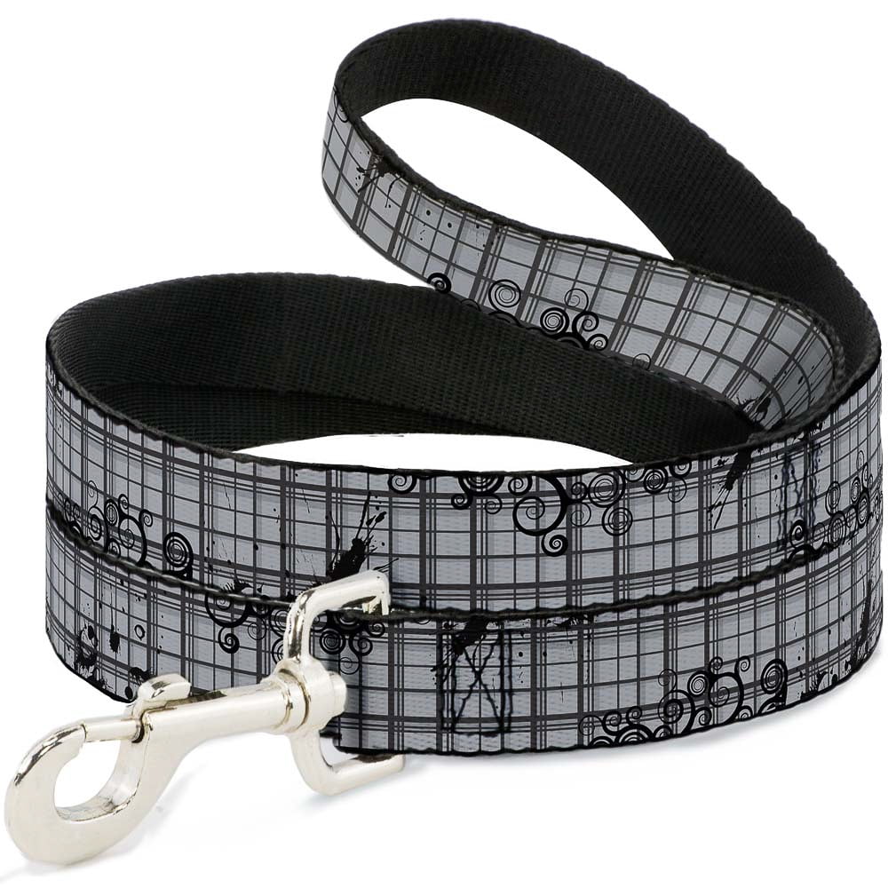 Buckle-Down Pet Leash, Dog Leash, Plaid Curls Gray, 6 Feet Long 1.0 Inch Wide