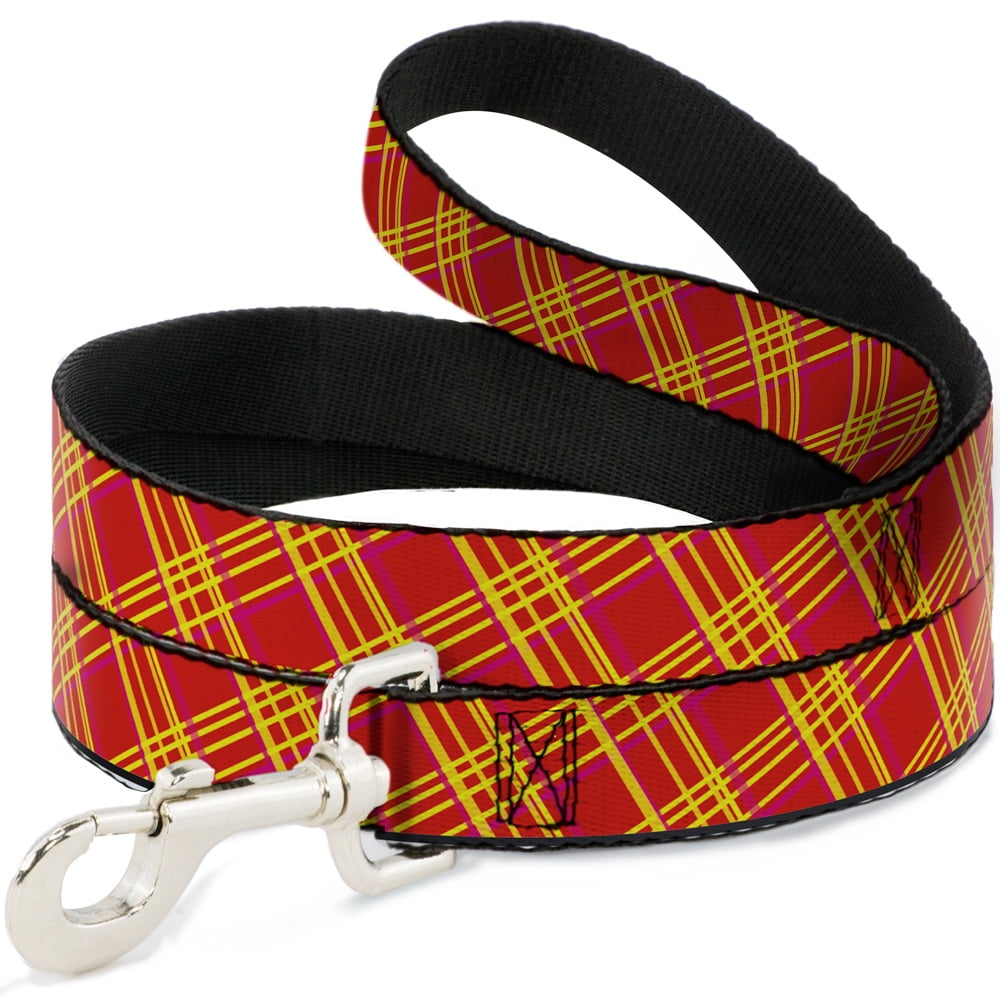 Buckle-Down Pet Leash, Dog Leash, Plaid X Fluorescent Oranges Pinks Yellow, 6 Feet Long 1.0 Inch Wide