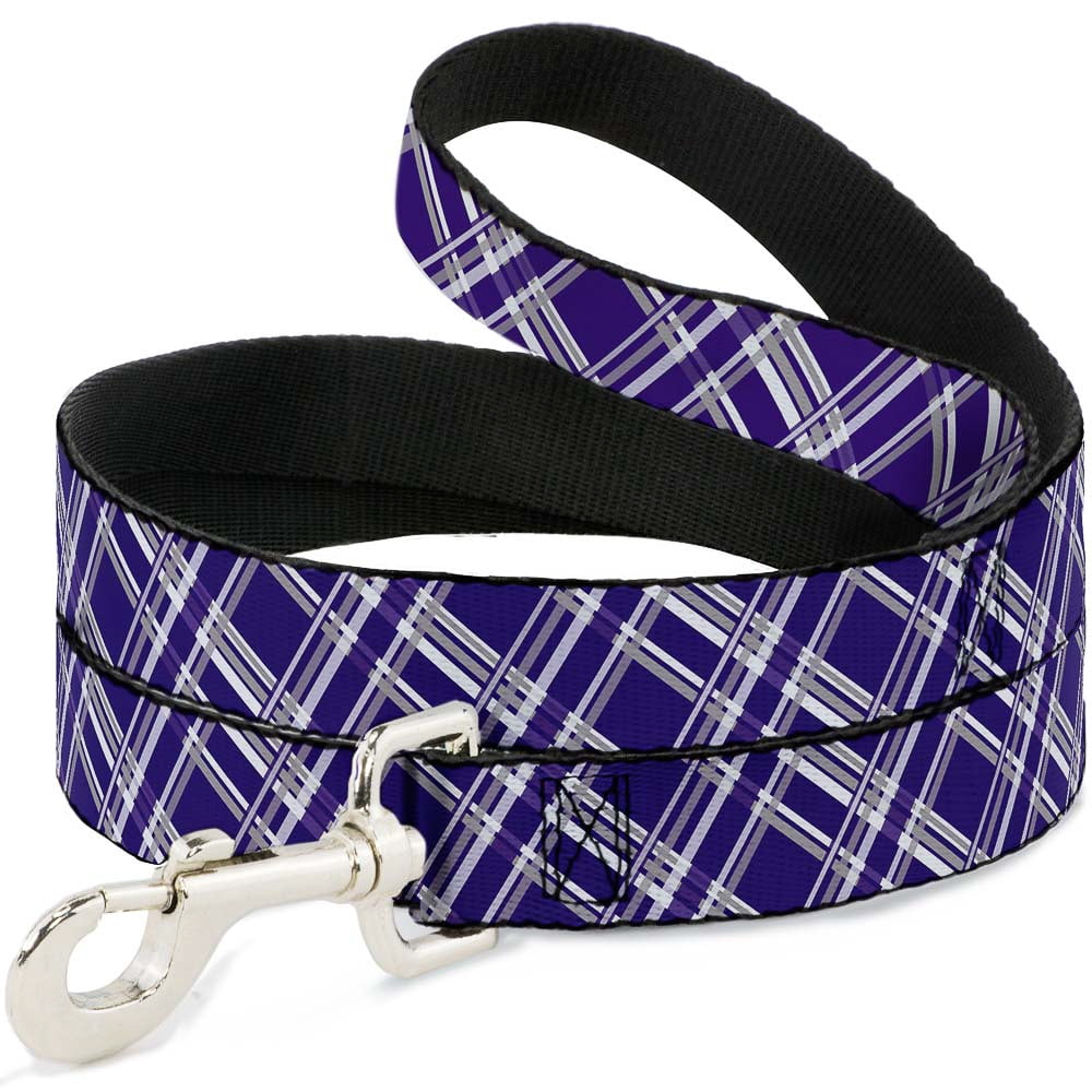 Buckle-Down Pet Leash, Dog Leash, Plaid X Purple Gray White, 6 Feet Long 1.0 Inch Wide