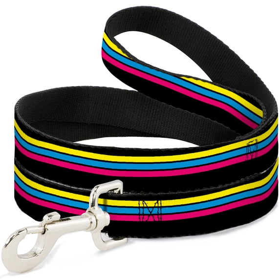 Buckle-Down Pet Leash, Dog Leash, Racing Stripes Black Yellow Blue Pink, 6 Feet Long 1.0 Inch Wide