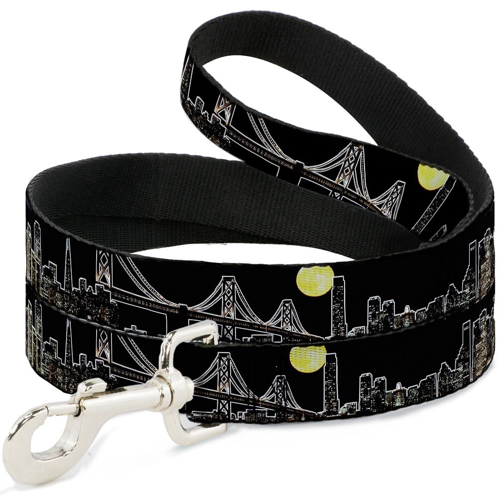 Buckle-Down Pet Leash, Dog Leash, San Francisco Moon Vivid Skyline Black, 6 Feet Long 1.0 Inch Wide