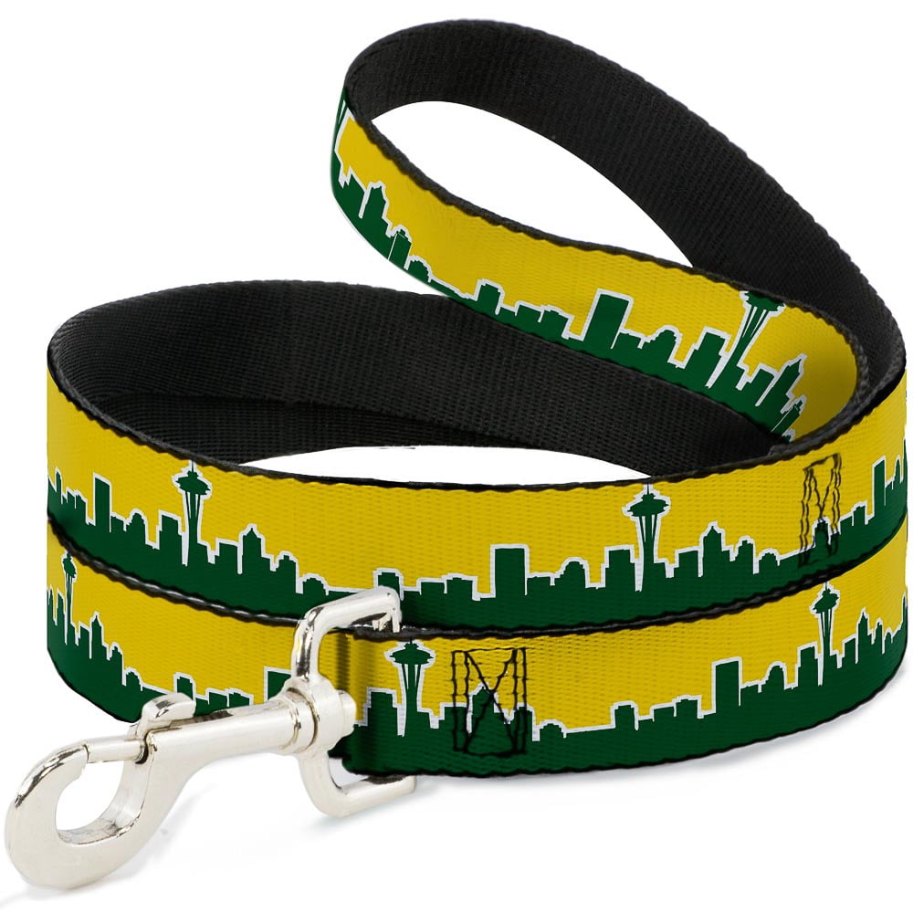 Buckle-Down Pet Leash, Dog Leash, Seattle Skyline Yellow Emerald Green, 6 Feet Long 1.0 Inch Wide