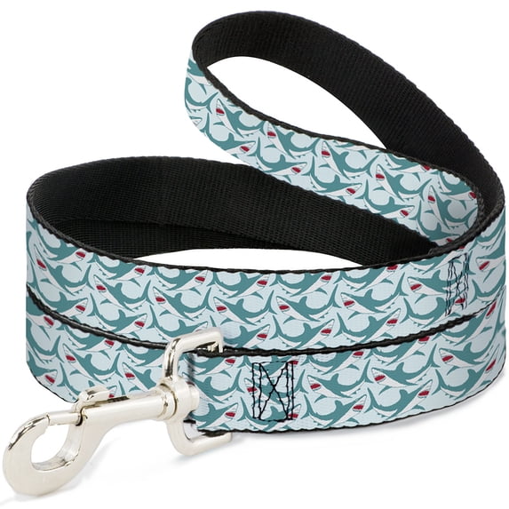 Buckle-Down Pet Leash, Dog Leash, Shark Rows Light Blue, 4 Feet Long 1.0 Inch Wide
