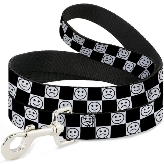 Buckle-Down Pet Leash, Dog Leash, Smiley Sad Face Checker Black White, 4 Feet Long 1.0 Inch Wide