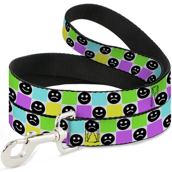 Buckle-Down Pet Leash, Dog Leash, Smiley Sad Face Checker Multi Color White, 4 Feet Long 1.0 Inch Wide