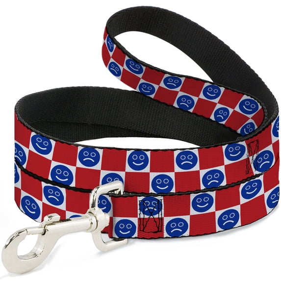 Buckle-Down Pet Leash, Dog Leash, Smiley Sad Face Checker Red White Blue, 6 Feet Long 1.0 Inch Wide