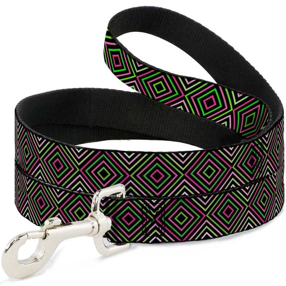 Buckle-Down Pet Leash, Dog Leash, Square Lines Black Greens Pinks, 6 Feet Long 1.0 Inch Wide