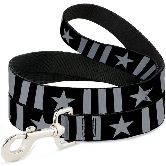 Buckle-Down Pet Leash, Dog Leash, Star and Three Stripes Black Gray, 4 Feet Long 1.0 Inch Wide