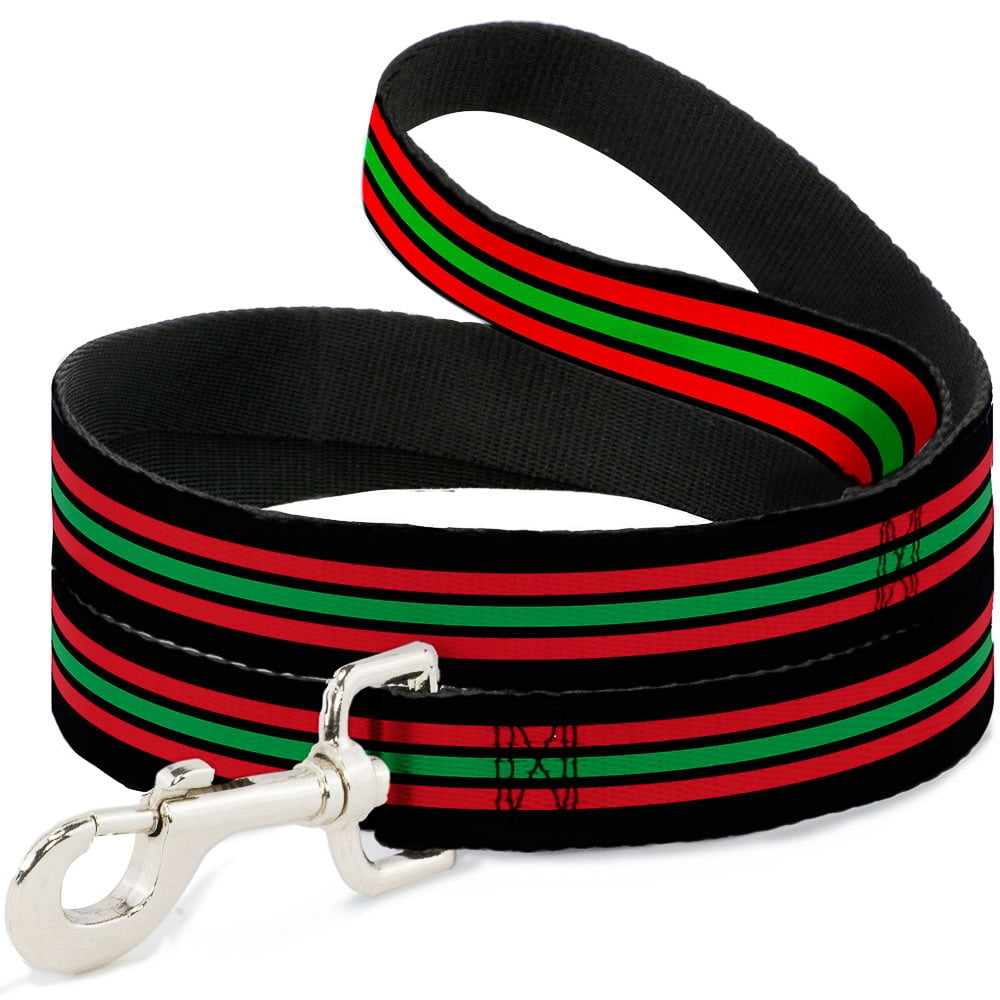 Buckle-Down Pet Leash, Dog Leash, Stripe Trio Black Red Green Black, 6 Feet Long 1.0 Inch Wide