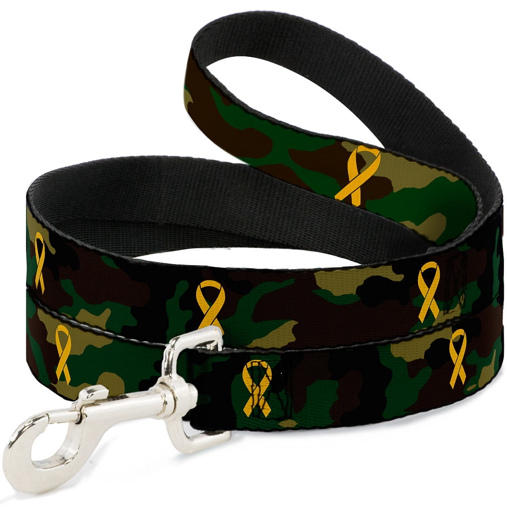 Buckle-Down Pet Leash, Dog Leash, Support Our Troops Camo Olive Yellow Ribbon, 6 Feet Long 1.0 Inch Wide