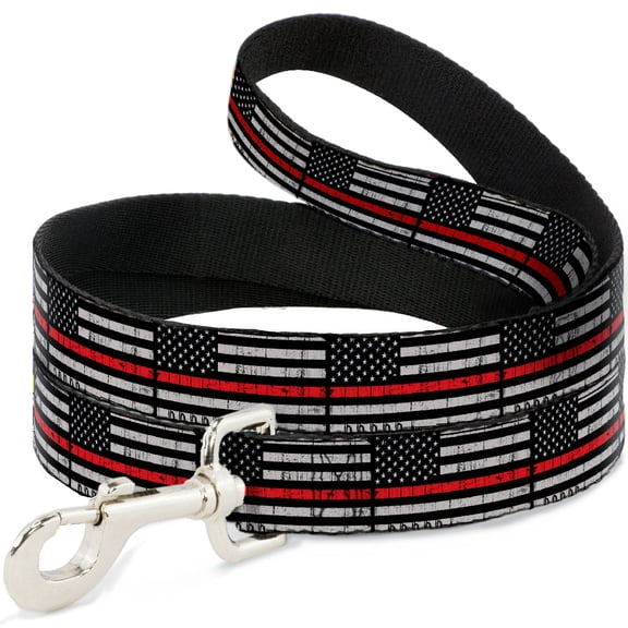 Buckle-Down Pet Leash, Dog Leash, Thin Red Line Flag Weathered Black Gray Red, 4 Feet Long 1.0 Inch Wide
