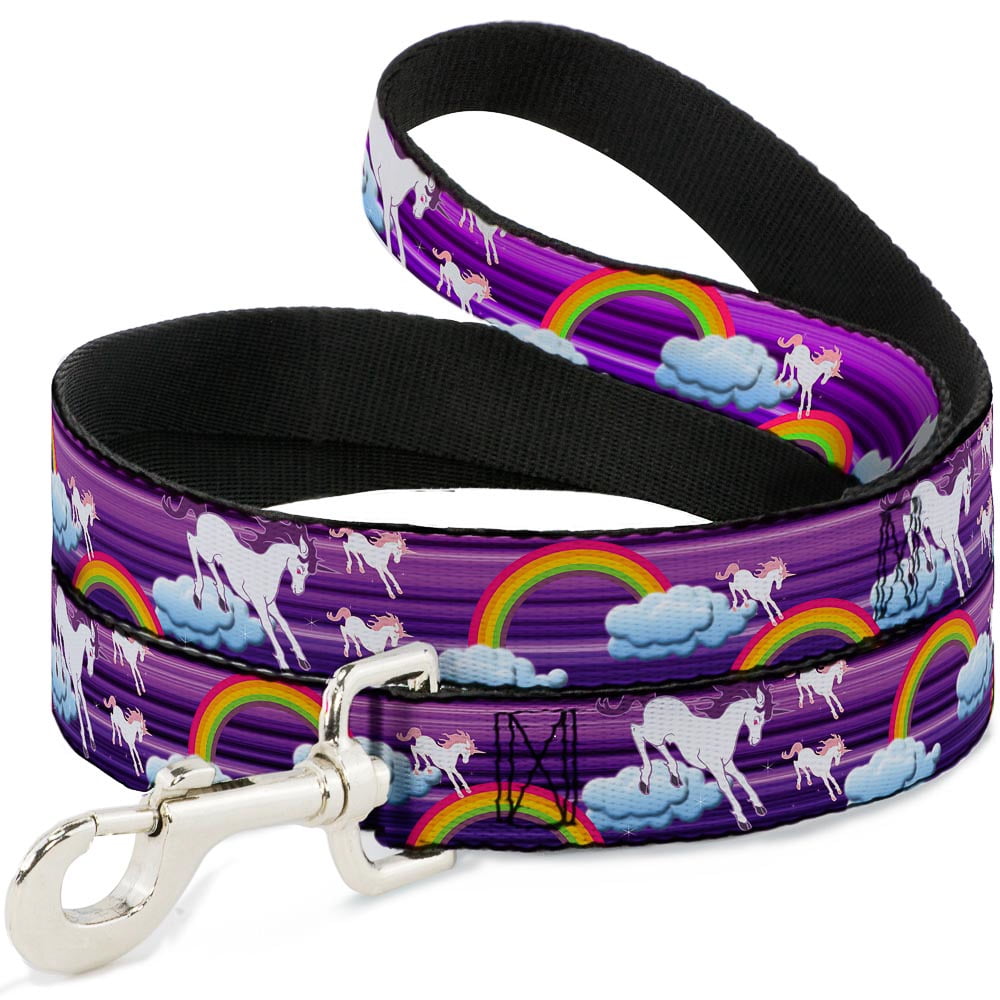Buckle-Down Pet Leash, Dog Leash, Unicorns Rainbows Stripes Purple, 6 Feet Long 1.0 Inch Wide