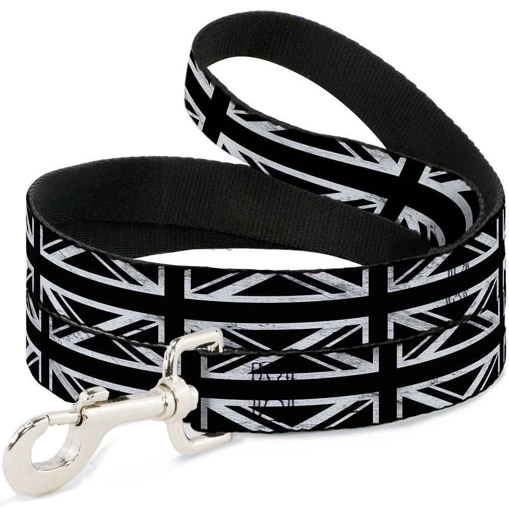 Buckle-Down Pet Leash, Dog Leash, Union Jack Distressed Black White, 6 Feet Long 1.0 Inch Wide