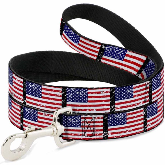 Buckle-Down Pet Leash, Dog Leash, United States Flags Weathered Black, 4 Feet Long 1.0 Inch Wide