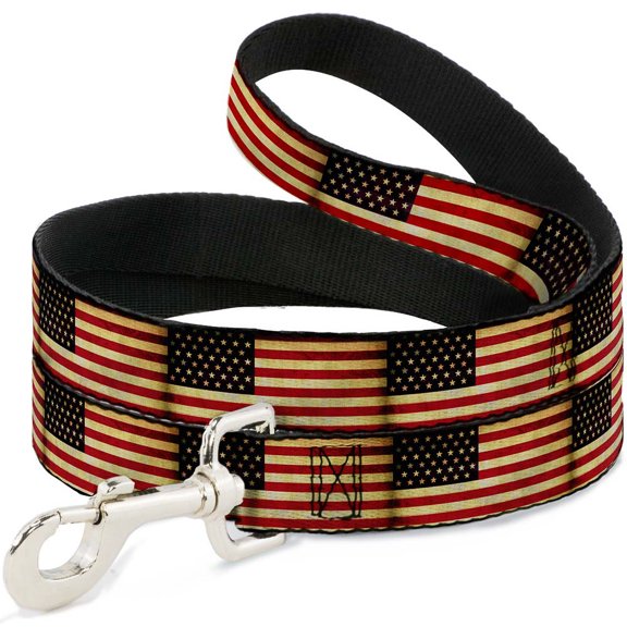 Buckle-Down Pet Leash, Dog Leash, Vintage US Flag Repeat, 4 Feet Long 1.0 Inch Wide