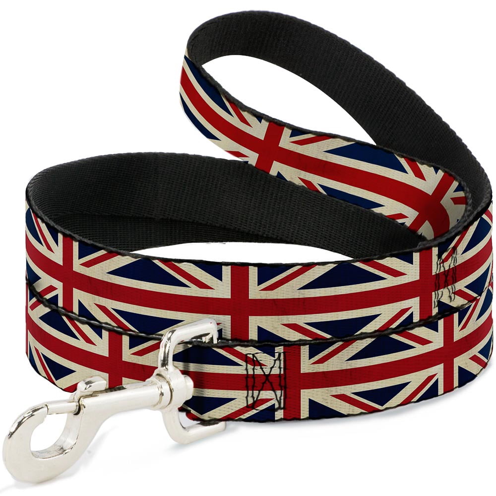 Buckle-Down Pet Leash, Dog Leash, Vintage United Kingdom Flags, 6 Feet Long 1.0 Inch Wide