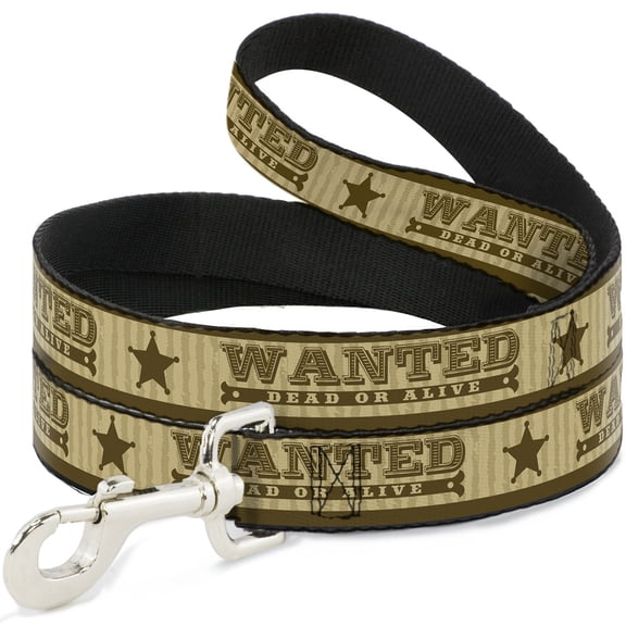 Buckle-Down Pet Leash, Dog Leash, Wanted Dead or Alive Star Tans, 6 Feet Long 1.0 Inch Wide