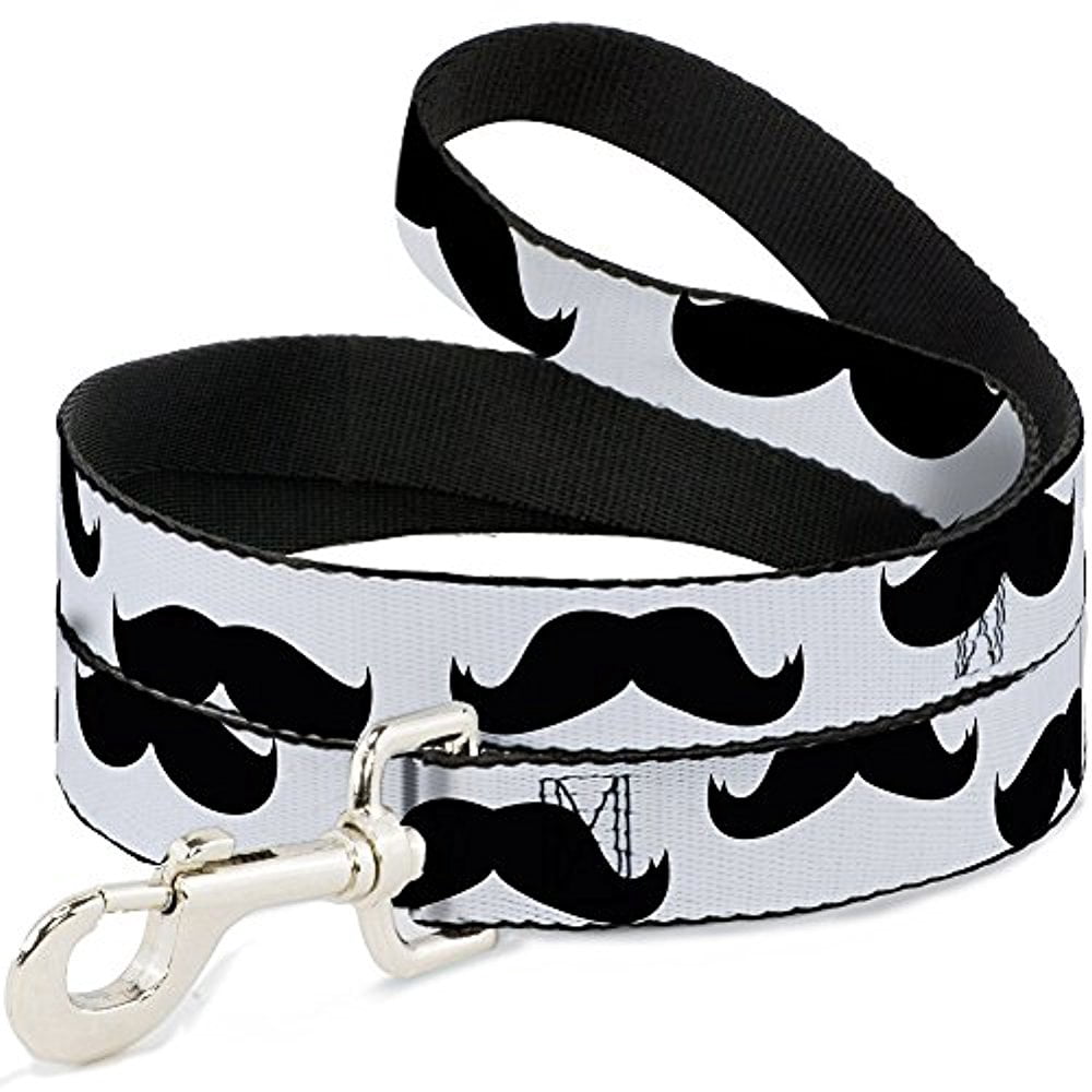 buckle-down pet leash - mustaches white black - 4 feet long - 1 2" wide