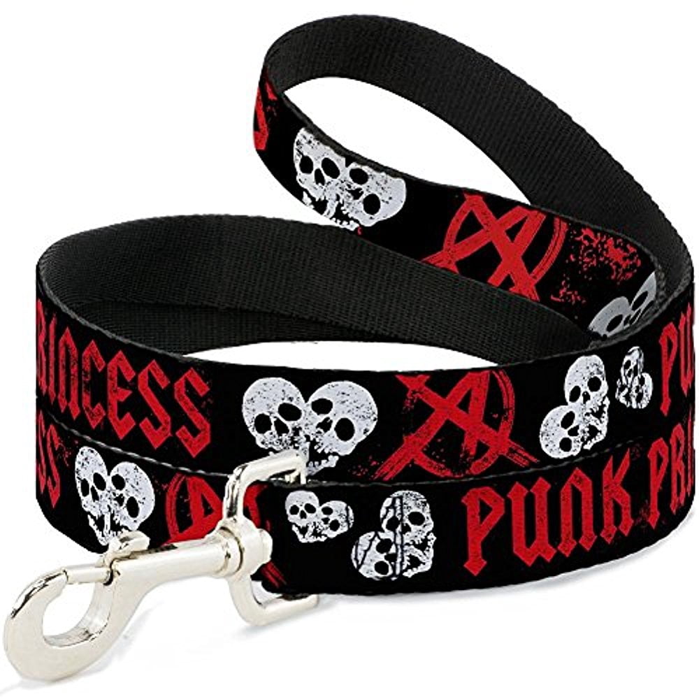 Buckle-Down Pet Leash - Punk Princess Black Red White - 4 Feet Long - 1 2" Wide