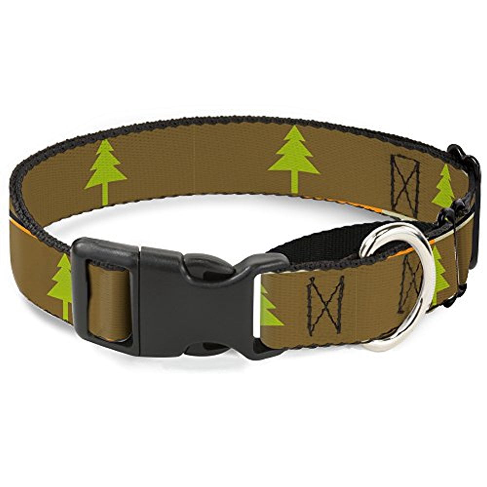 buckle-down pine trees blocks olive orange tan martingale dog collar