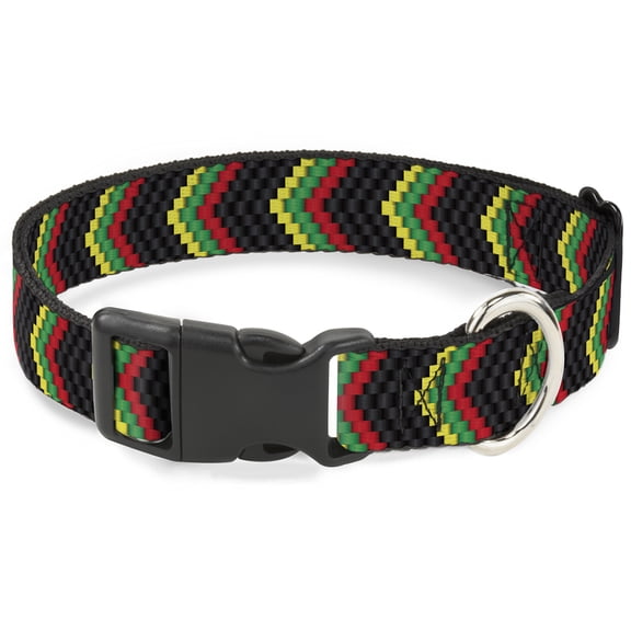 Buckle-Down Pet Collar, Dog Collar Plastic Buckle, Chevron Weave Black Rasta, 15 to 24 Inches 1.0 Inch Wide