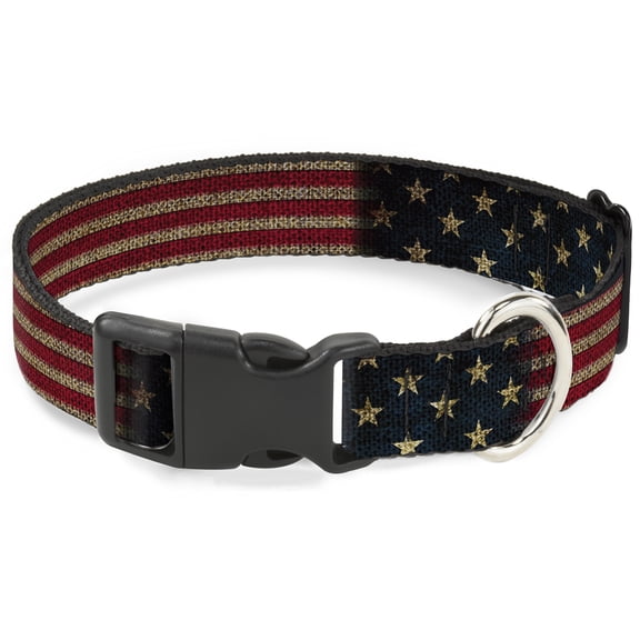 Buckle-Down Pet Collar, Dog Collar Plastic Buckle, Vintage US Flag Stretch, 7 to 8.5 Inches 0.5 Inch Wide