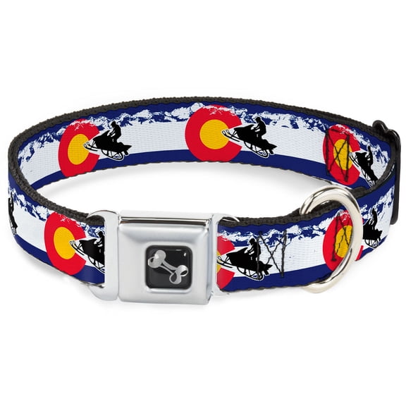 Buckle-Down Pet Collar, Dog Collar Metal Seatbelt Buckle, Colorado Snowmobiler Mountains, 9.5 to 13 Inches 1.0 Inch Wide