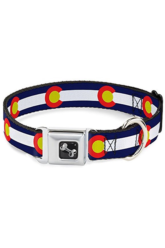 Pet Collar, Dog Collar Metal Seatbelt Buckle, Colorado Flags Repeat, 11 to 16.5 Inches 1.0 Inch Wide