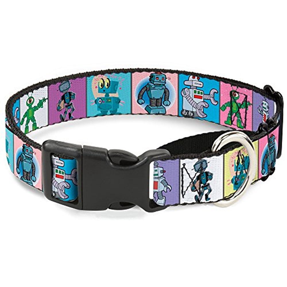 buckle-down robots pastel blocks martingale dog collar