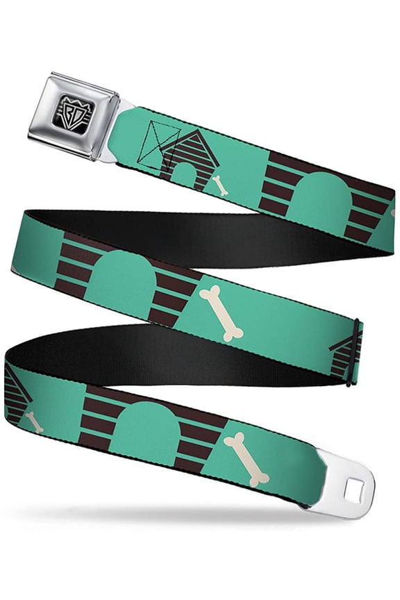 Seatbelt Belt - Dog House Bone Turquoise/Brown - 1.5 Wide - 24-38 Inches in Length