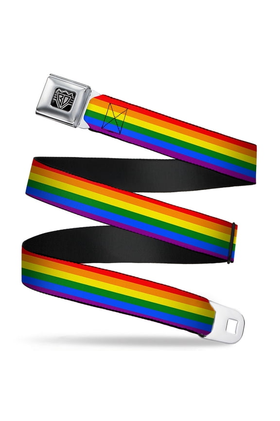 Belt, Seatbelt Buckle Belt, Flag Pride Rainbow, 34 to 52 Inches