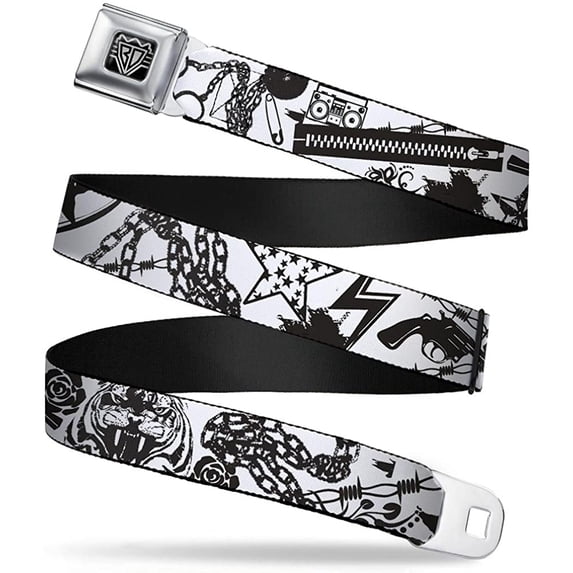 Buckle-Down Seatbelt Belt - Madness White/Black - 1.5 Wide - 24-38 Inches in Length