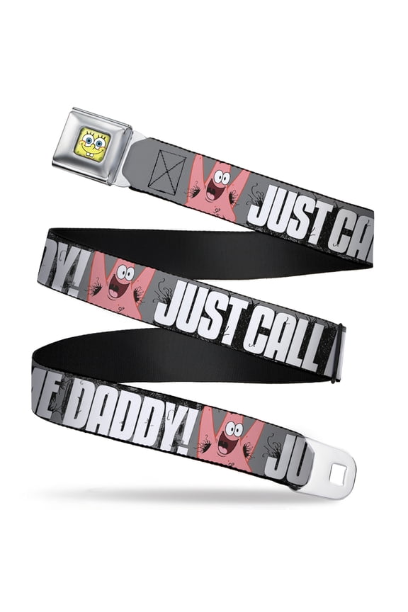 Nickelodeon Belt, Seatbelt Buckle Belt, Hairy Patrick Starfish Just Call Me Daddy Gray Black White, 30 to 44 Inches
