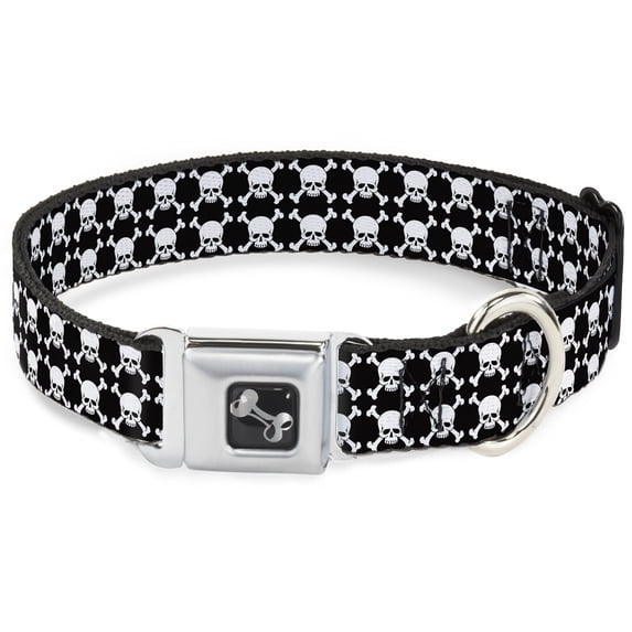 Buckle-Down Pet Collar, Dog Collar Metal Seatbelt Buckle, Top Skulls Black White, 16 to 23 Inches 1.5 Inch Wide