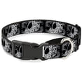 thumbnail image 1 of buckle-down tattoo skull floral black white martingale dog collar, 1 of 1